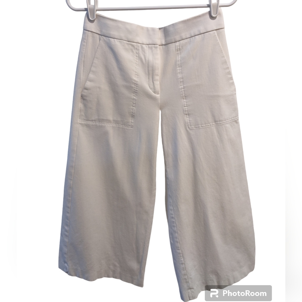 Ann Taylor Cropped Wide Leg White Trousers Slacks Front Pockets Size 2